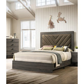Contemporary 1pc Queen Size Bed Bedroom Furniture Upholstered Headboard Rubberwood 1pc Bedframe Gray Finish