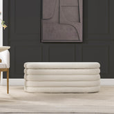 Tale 49" Upholstered Oval Storage Bench, Ivory White Boucle