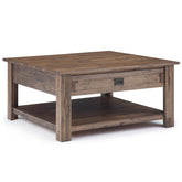 Hector 38 inch Wide Solid Acacia Wood Square Coffee Table in Rustic Natural Aged Brown