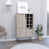 EDEN Bar Cabinet Silhill, Eight Wine Cubbies, Two Cabinets With Single Door, Light Gray Finish