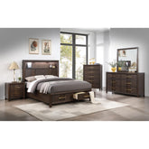 SHOWCASE Modern Style Full 5PC Storage Bedroom Set Made with Wood, LED Headboard, Bluetooth Speakers & USB Ports - Walnut