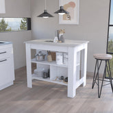 Kitchen Island Dozza, Three Shelves, White / Ibiza Marble Color Finish