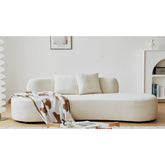 90" Curved Sofa with Throw Pillows, 4 Seater Luxury Velvet Couch with Half Moon Design and High-Density Foam, Ideal for Modern Living Room, Office & Apartment, Ivory