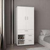 Vista Armoire With Double Doors, Hanging Rod And Interior Shelves, Freestanding Modern Wardrobe Closet, White
