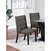Modern Fabric / Polyfiber Ash Black Tufted Set of 2 Chairs Dining Seat Chair Rubber wood MDF Kitchen Dining Room Wingback Design