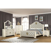 ODYSSEUS Queen 5 Pc Unique LED Bedroom Set made with Wood in Beige