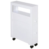 6.25" x 20.5" x 28.25" Wood Rolling Narrow Bathroom Side Storage Cabinet - White