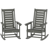 2 Pieces Outdoor Rocking Chairs, HDPE Patio Rockers with 28" High Back, Wide Armrests for Porch Backyard, Dark Gray