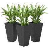 28" Tall Planters, Set of 3 Plastic Flower Pots with Marble Finish and Drainage Holes, Stackable Taper Planters, Brown