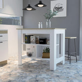 Astyanax Kitchen Island, Four Legs, Three Shelves -White / Light Oak