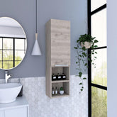 Display Single Door Cabinet 32" H, Two Interior Shelves, Two External Shelves, Light Gray
