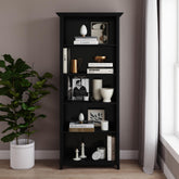 Atlas 30 inch Solid Wood 5 Shelf Bookcase in Black
