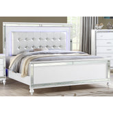 Utopia Queen Size Upholstered LED Bed made with wood in White Color