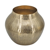 Hercules 13 Inch Modern Vase, Curved Shape, Hammered Texture, Gold Metal Finish