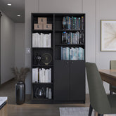 Vertex 2 Piece 2 Piece Home Bookcase set, 42" Wide with 8 Shelves and Double Door Cabinet, Living Room Set Black