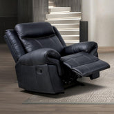 Transitional Style Glider Recliner Contrast Welt Black Finish Faux Leather Material Primary Living Room