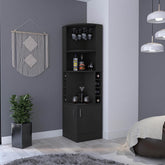 Asteroid Bar Cabinet, Double Door Cabinet, Glass Rack, Eight Built-in Wine Rack, Black