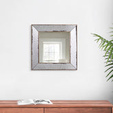 Apocalypse 18 Inch Square Wall Accent Mirror, Raised Tray Edges, Mirrored Frame