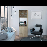 Harmony Bar Cabinet, Two Shelves, Five Built-in Wine Rack, Double Door -Light Oak