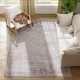 Machine Washable Area Rug 5x7, Non-Slip Traditional Flower Print Floor Carpet for Living Room, Bedroom, Grey and Brown