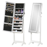 60" Full-Length Mirror Jewelry Storage Armoire w/ Lockable Door & Key, White