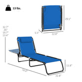 Folding Chaise Lounge Pool Chair with 4-Position Reclining Back, Pillow, Breathable Mesh & Bungee Seat, Dark Blue