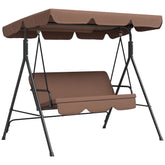 3-Seat Outdoor Patio Swing Chair w/ Cushion, Steel Frame Stand, Adjustable Tilt Canopy for Patio, Garden, Brown 2