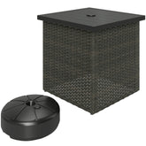 Wicker Side Table with 1.5" Umbrella Hole, Square Outdoor End Table with UV-Resistant Frame, Storage Space, Mixed-Brown