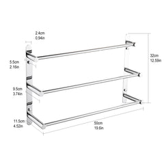 Wall-mounted 3-layer stainless steel towel rack, mirror polished, 19.6 inches wide.