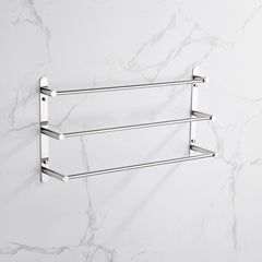 Wall-mounted 3-layer stainless steel towel rack with mirror-polished 19.6-inch bars.