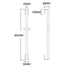 Brushed nickel adjustable shower set with 31.5-inch lengthened bar and dimensions shown.