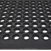 Black hexagonal drainage rubber anti-fatigue mat, 150x90cm.