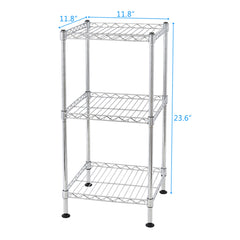 3-tier chrome steel wire shelving tower, 11.8" x 11.8" x 23.6".