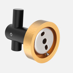 A black and gold aluminum wall-mounted hook with a visible mounting plate and screw.