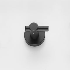 Matte black aluminum wall hook with L-shaped design for heavy-duty use.