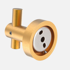 Two brushed gold wall mount hooks made of heavy duty aluminum.