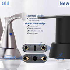 Matte black 2-handle centerset bathroom faucet with deck mount design.