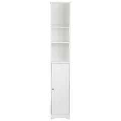 White MDF wall-mounted bathroom cabinet with one door and five layers.