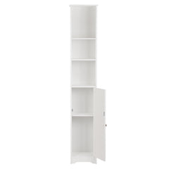 White MDF wall-mounted bathroom cabinet with one door and five layers.