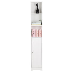 White MDF bathroom cabinet with one door and five layers.