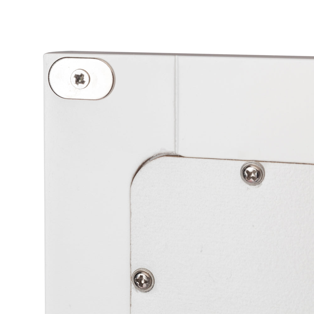 White double-door mirror wall-mounted bathroom cabinet with visible screws and frame.