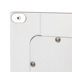 White double-door mirror wall-mounted bathroom cabinet with visible screws and frame.