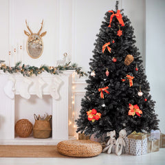 7ft black PVC Christmas tree with 1500 dense branches on an iron stand.