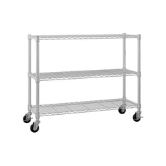 Silver 6-tier wire shelving unit with wheels and adjustable shelves.