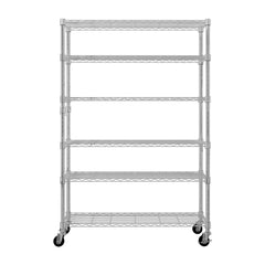 A 6-tier steel wire shelving unit with wheels.