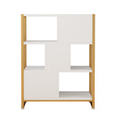 A 4-layer bookshelf with gold iron frame and white particle board shelves, measuring 80x30x103cm.