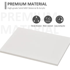 White MDF bathroom storage cabinet with premium solid material and acrylic, showing sturdy, water-resistant, and long-lasting features.