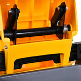 Yellow 55-quart dual bucket mop bucket with black wringer and casters.