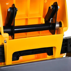 Yellow 55-quart dual bucket mop bucket with black wringer and casters.