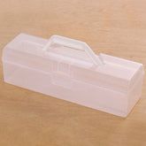 Clear plastic stackable storage box for 1500 trading cards with white handle.